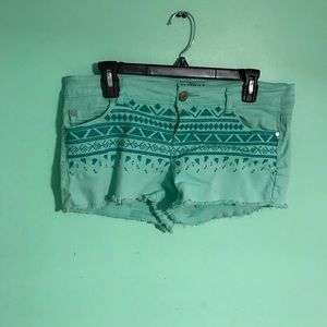 Celebrity pink green tribal print short-shorts